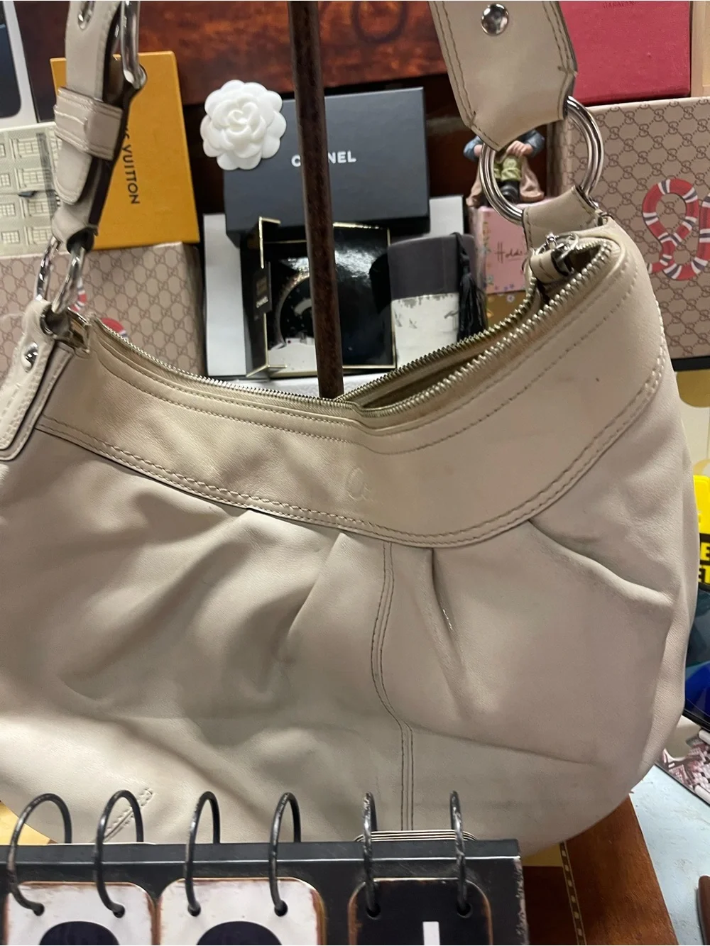 COACH Hobo Pleated One Shoulder Bag Shoulder White/cream no 00973-7373